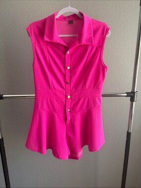 Sleeveless Hot Pink Collared Button-Front Romper